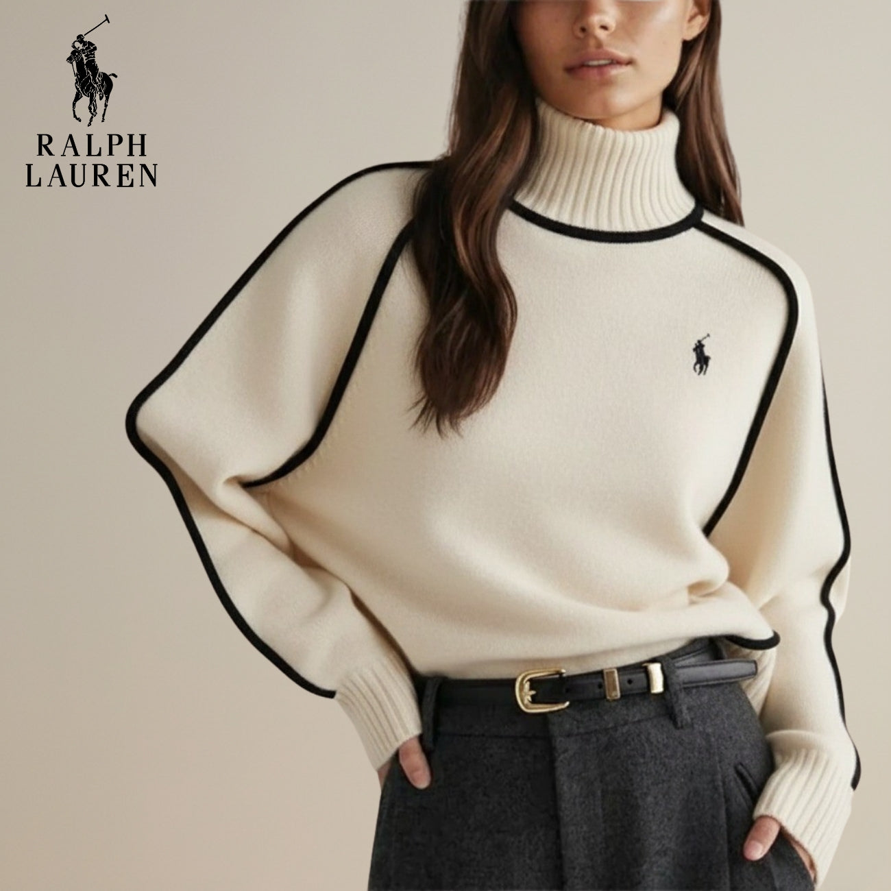 Jovana | סוודר אלגנטי עם צוואר גבוה בעיצוב קונטרסט