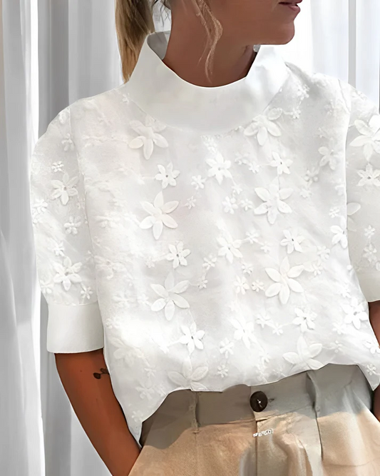 Flavia | חולצה רקומה פרחונית עם צוואר גבוה